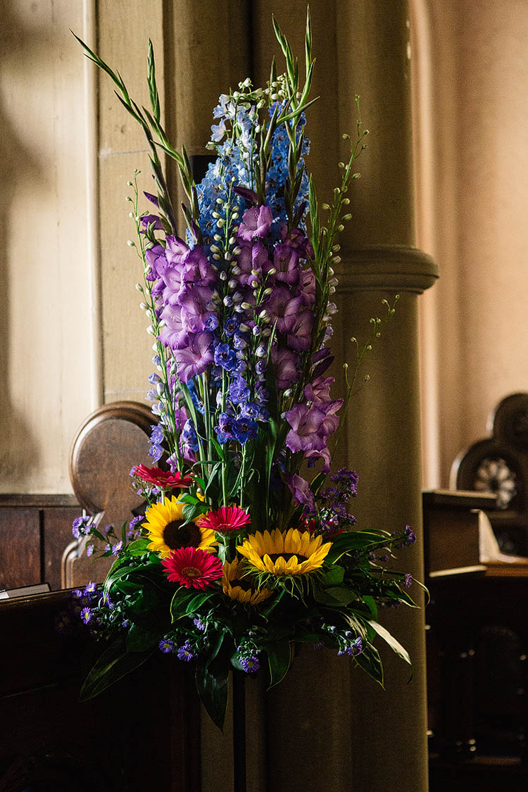 Flowers Church Tall Sunflowers Fun Multicoloured Party Wedding http://www.pauljosephphotography.co.uk/