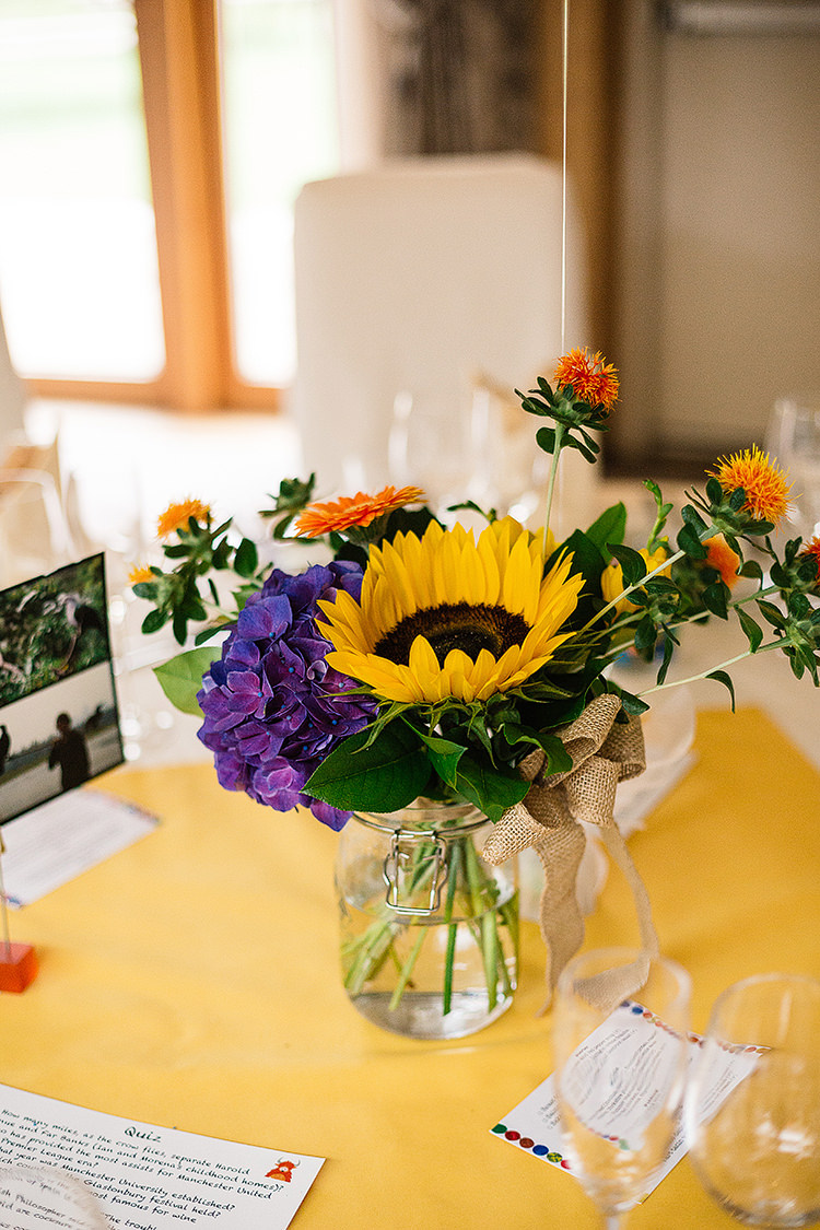 Jar Flowers Sunflower Centrepiece Fun Multicoloured Party Wedding http://www.pauljosephphotography.co.uk/