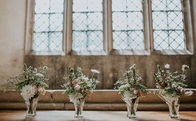 Church Flowers Vases Pink Summer Beautiful Classic English Countryside Wedding http://jenmarino.com/