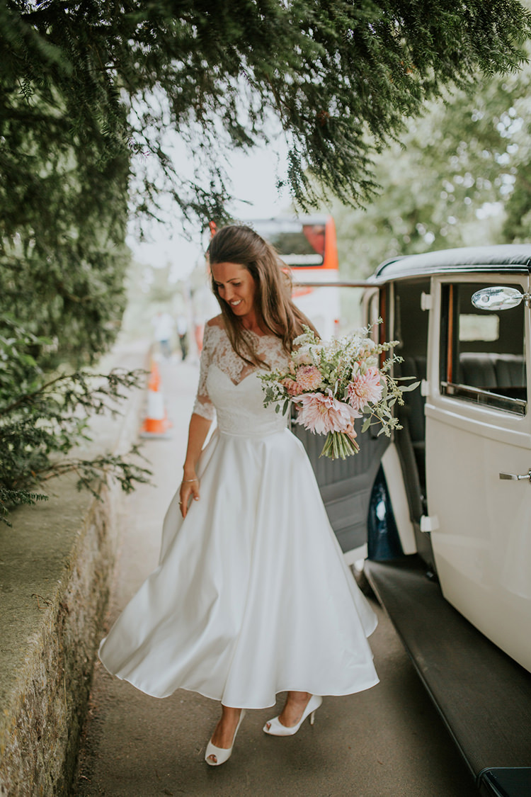 Short Tea Length Dress Bride Bridal Lace Sleeves Beautiful Classic English Countryside Wedding http://jenmarino.com/