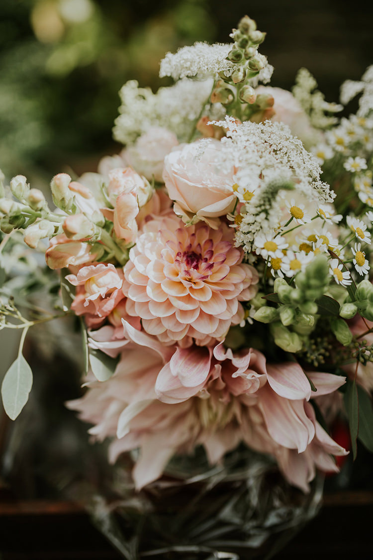 Bouquet Flowers Bride Bridal Dahlias Rose Daisy Pink Beautiful Classic English Countryside Wedding http://jenmarino.com/