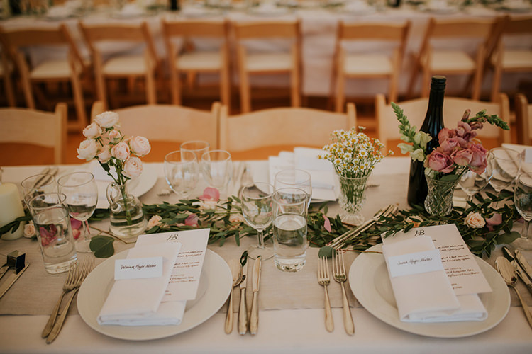 Table Flowers Garland Runner Pink Greenery Decor Beautiful Classic English Countryside Wedding http://jenmarino.com/