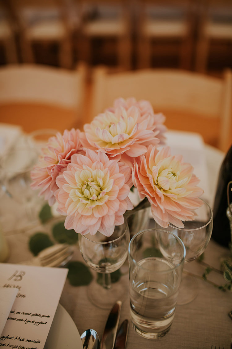 Pink Dahlia Vase Flowers Centrepiece Table Decor Beautiful Classic English Countryside Wedding http://jenmarino.com/