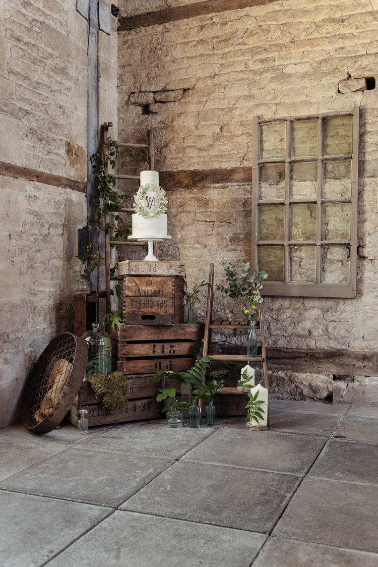 Cake Table Crates Wooden Decor Organic Foliage Rustic Wedding Ideas http://www.sarahvivienne.co.uk/