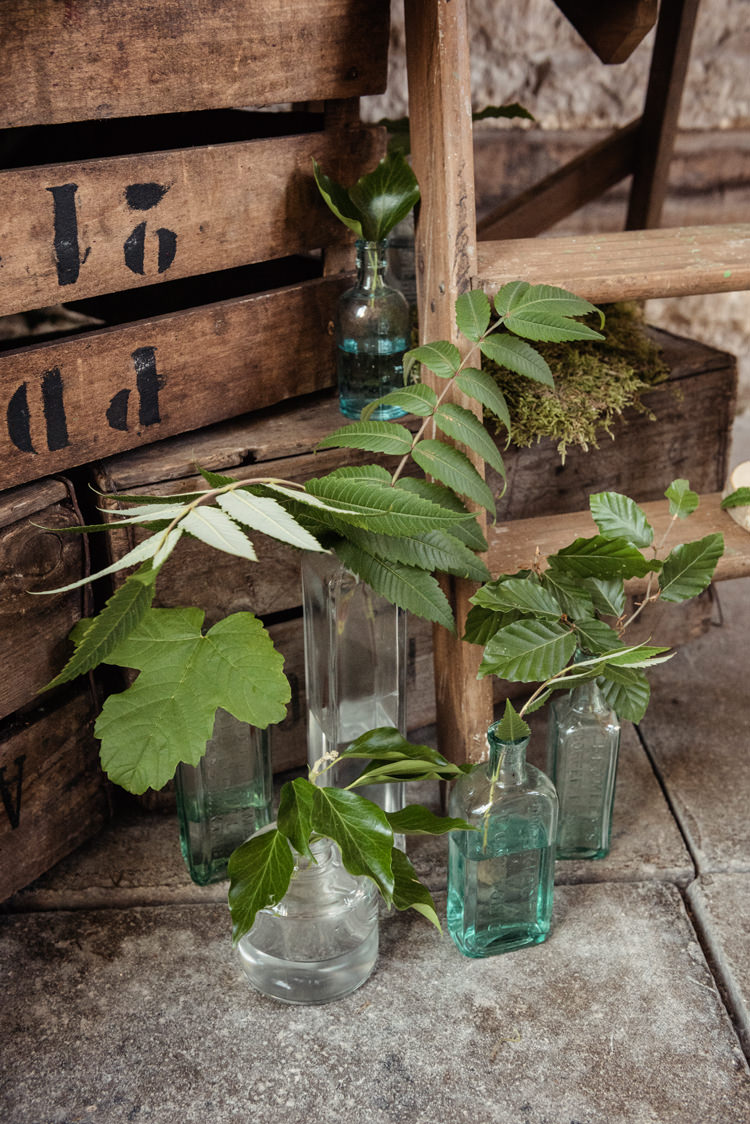 Bottles Greenery Organic Foliage Rustic Wedding Ideas http://www.sarahvivienne.co.uk/