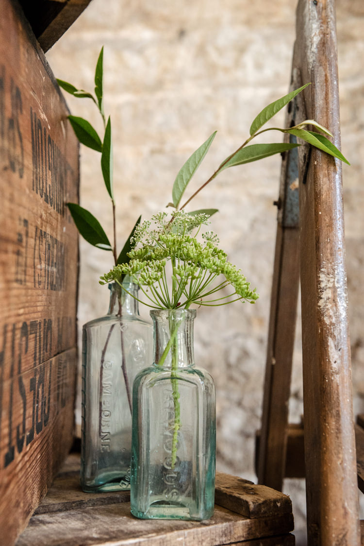 Bottles Decor Flowers Organic Foliage Rustic Wedding Ideas http://www.sarahvivienne.co.uk/