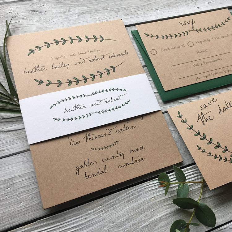 Pretty Wedding Stationery Invitations Lily and Jack’s Paper Studio UK Pine Forest Woodland Brown Kraft