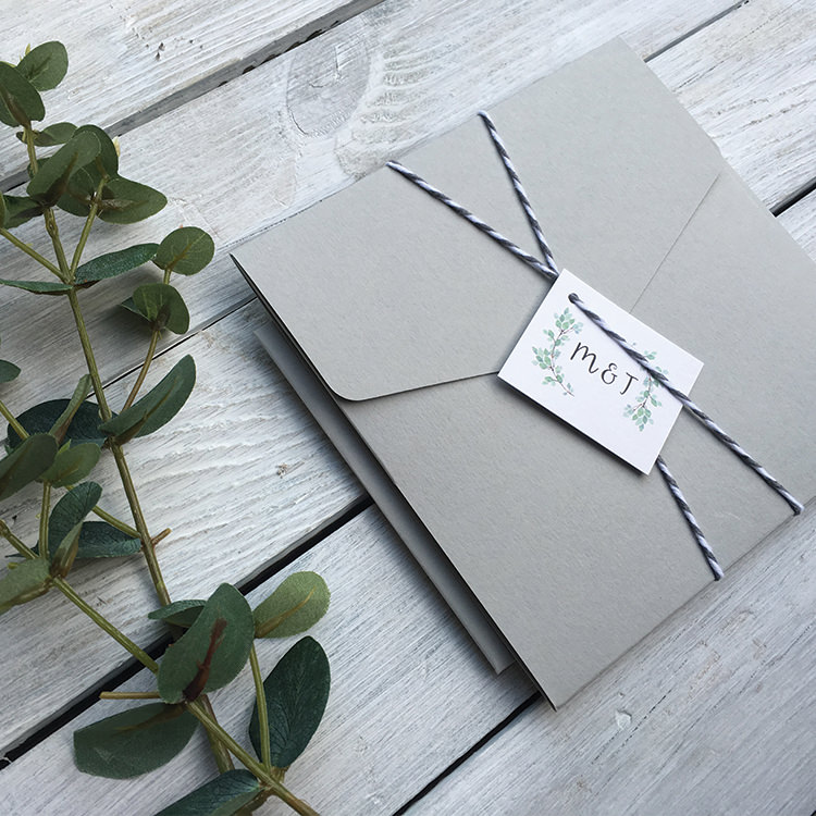 Pretty Wedding Stationery Invitations Lily and Jack’s Paper Studio UK Grey Pocketfold Twine