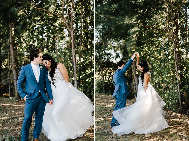 Bride Ivory Lace Tulle Haley Paige Bridal Gown Loose Braid Groom Navy Blue Suit Ivory Tie Whimsical Boho Outdoor Wedding Alabama http://belightphotography.com/
