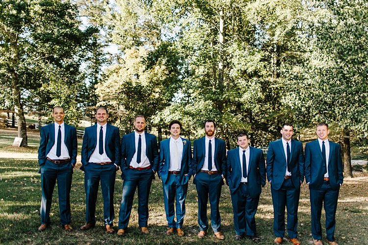 Groom Navy Blue Suit Ivory Tie Groomsmen Navy Suits Navy Ties Tan Shoes Whimsical Boho Outdoor Wedding Alabama http://belightphotography.com/