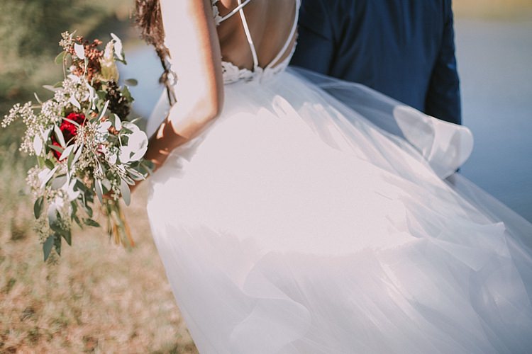 Bride Ivory Lace Tulle Haley Paige Bridal Gown Loose Braid Fresh Wild Floral Eucalyptus Bouquet Groom Navy Blue Suit Ivory Tie Whimsical Boho Outdoor Wedding Alabama http://belightphotography.com/