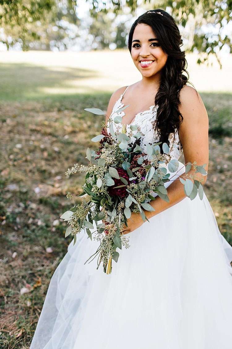 Bride Ivory Lace Tulle Haley Paige Bridal Gown Loose Braid Fresh Wild Floral Eucalyptus Bouquet Whimsical Boho Outdoor Wedding Alabama http://belightphotography.com/
