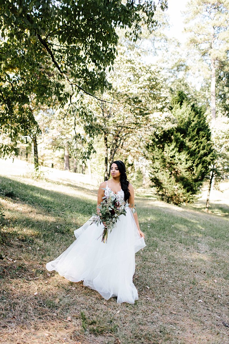 Bride Ivory Lace Tulle Haley Paige Bridal Gown Loose Braid Fresh Wild Floral Eucalyptus Bouquet Whimsical Boho Outdoor Wedding Alabama http://belightphotography.com/
