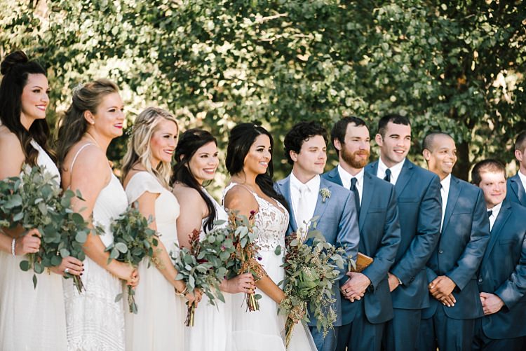 Bridal Party Bride Ivory Lace Tulle Bridal Gown Fresh Wild Floral Eucalyptus Bouquet Groom Navy Blue Suit Bridesmaids Groomsmen Whimsical Boho Outdoor Wedding Alabama http://belightphotography.com/