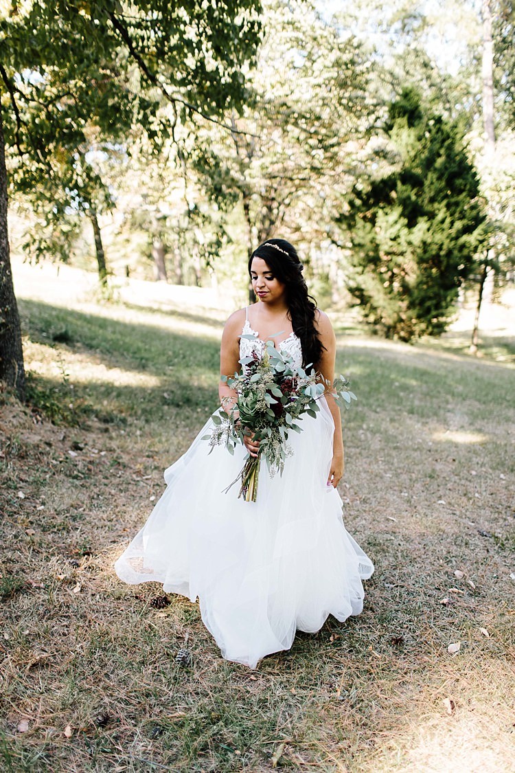 Bride Ivory Lace Tulle Haley Paige Bridal Gown Loose Braid Fresh Wild Floral Eucalyptus Bouquet Whimsical Boho Outdoor Wedding Alabama http://belightphotography.com/
