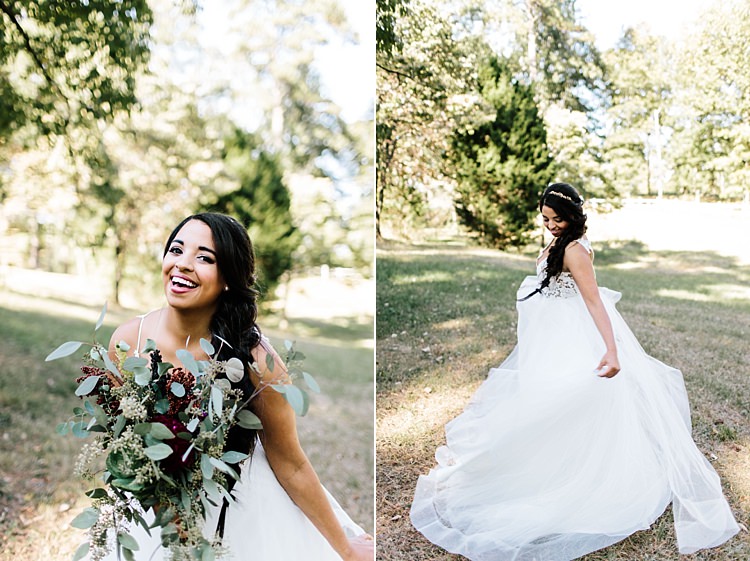 Bride Ivory Lace Tulle Haley Paige Bridal Gown Loose Braid Fresh Wild Floral Eucalyptus Bouquet Whimsical Boho Outdoor Wedding Alabama http://belightphotography.com/
