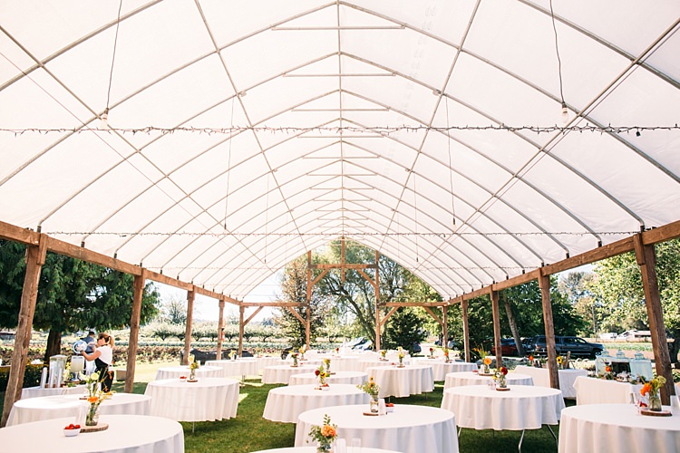 Reception Venue Marquee Grass Round Tables Florals Organic Farm Wedding Washington http://www.katiedayphotos.com/