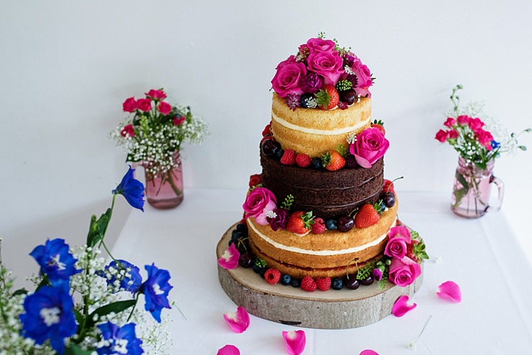 Naked Cake Sponge Victoria Layer Fruit Flowers Bright Quirky Crafty Wedding http://www.babbphoto.com/