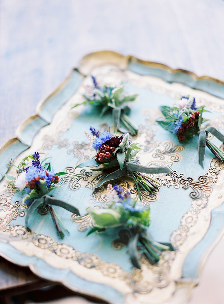 Buttonholes Blue Red Green Arts & Crafts Jewel Tone Wedding Ideas http://www.veronalain.com/