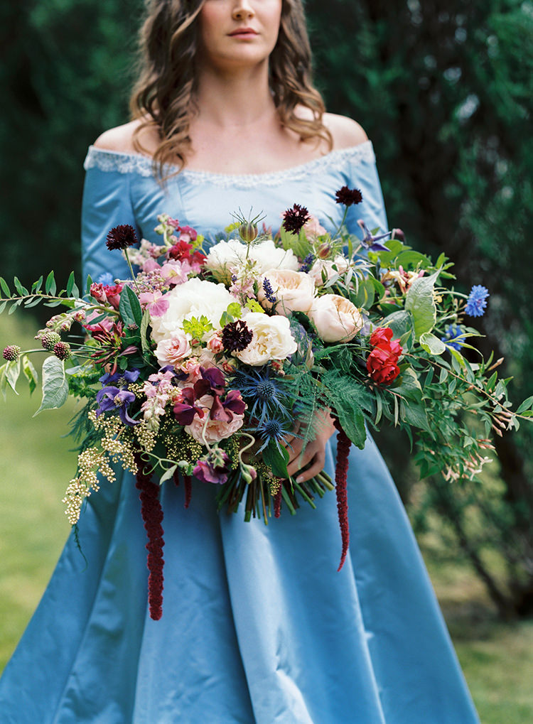 Bouquet Flowers Rich Rose Peony Red Blue Green Bride Bridal Arts & Crafts Jewel Tone Wedding Ideas http://www.veronalain.com/