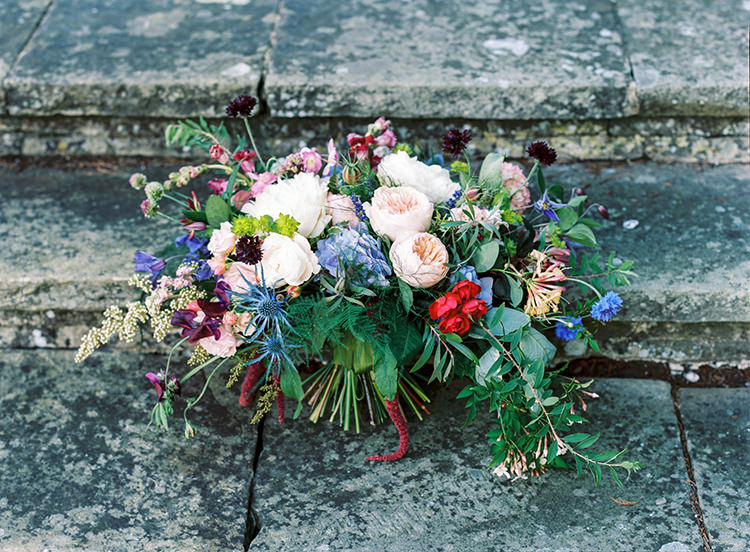 Bouquet Flowers Rich Rose Peony Red Blue Green Bride Bridal Arts & Crafts Jewel Tone Wedding Ideas http://www.veronalain.com/