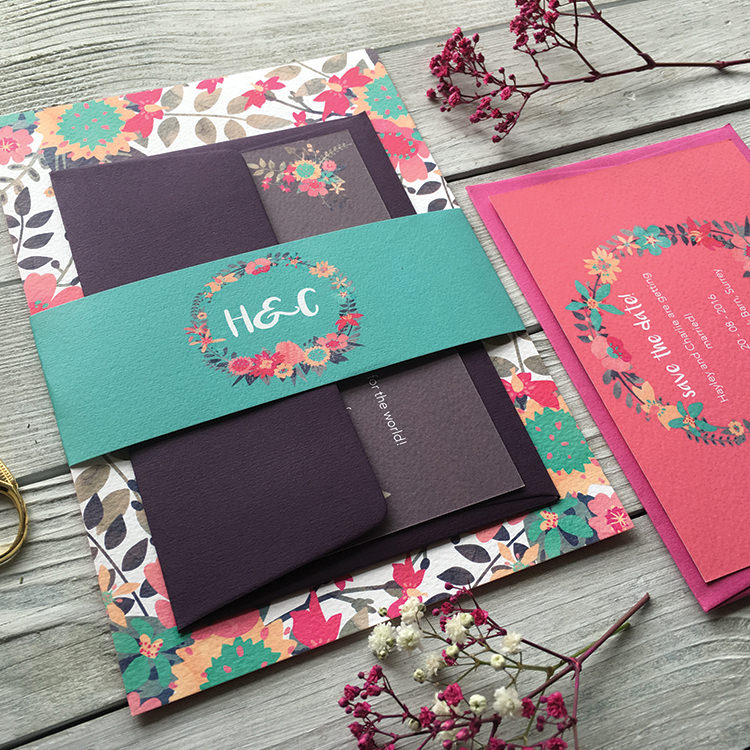 Pretty Wedding Stationery Invitations Lily and Jack’s Paper Studio UK Vibrant Blooms Graphic Colourful Floral
