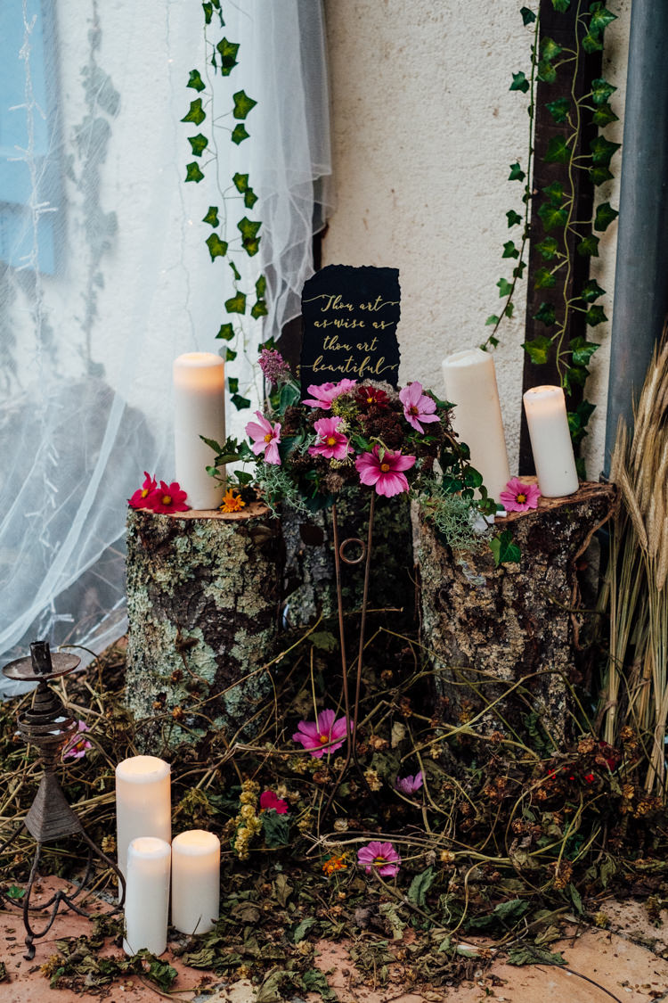 Tree Stumps Logs Candles Decor Whimsical Midsummer Night's Dream Wedding Ideas http://www.annapumerphotography.com/