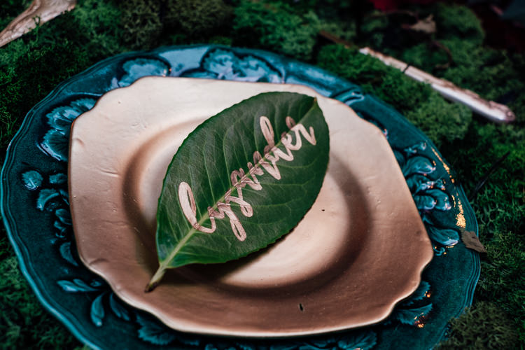 Calligraphy Leaf Place Name Whimsical Midsummer Night's Dream Wedding Ideas http://www.annapumerphotography.com/