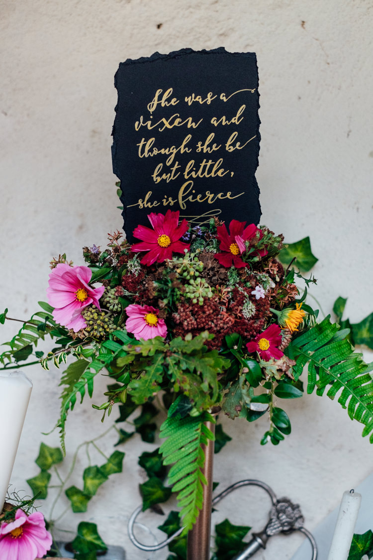Calligraphy Gold Sign Whimsical Midsummer Night's Dream Wedding Ideas http://www.annapumerphotography.com/