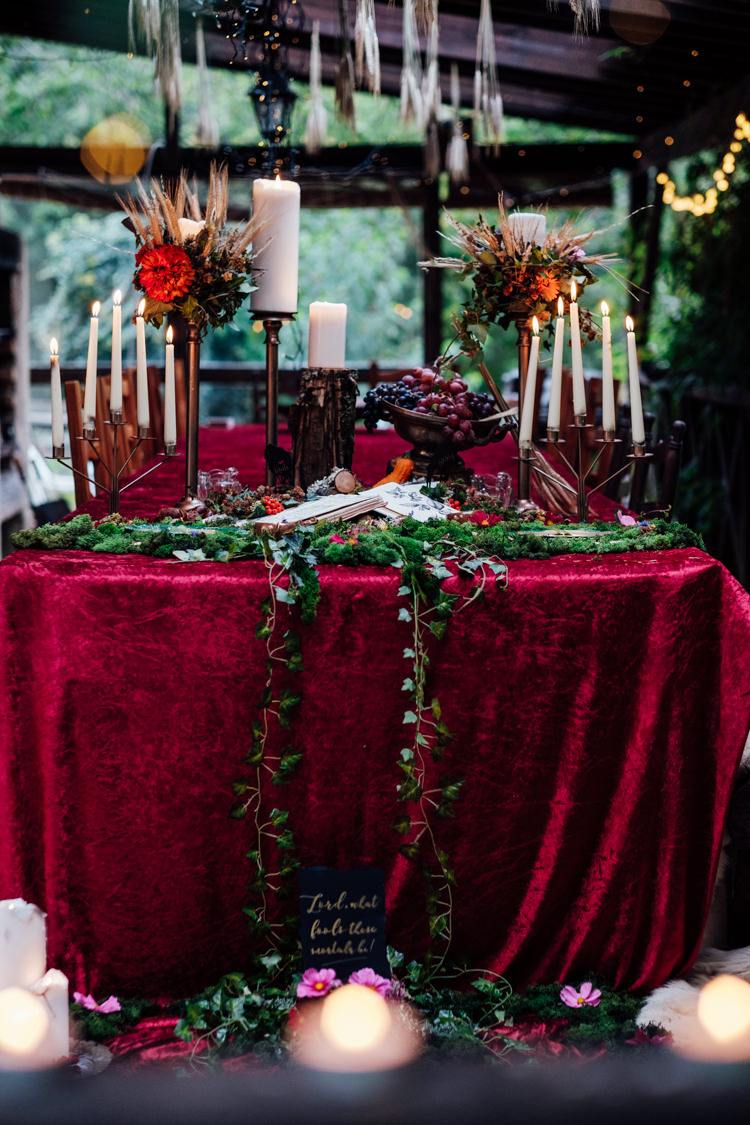 Red Cloth Ivy Decor Whimsical Midsummer Night's Dream Wedding Ideas http://www.annapumerphotography.com/