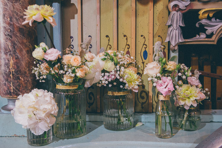 Jar Flowers Pink Pretty Teal Gold Barn Wedding http://www.mr-and-mrs-wedding-photography.co.uk/