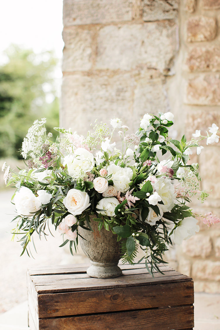 Flowers White Pink Rose Arrangement Soft Pale Fine Art Wedding Ideas http://rachelrosephotography.co.uk/