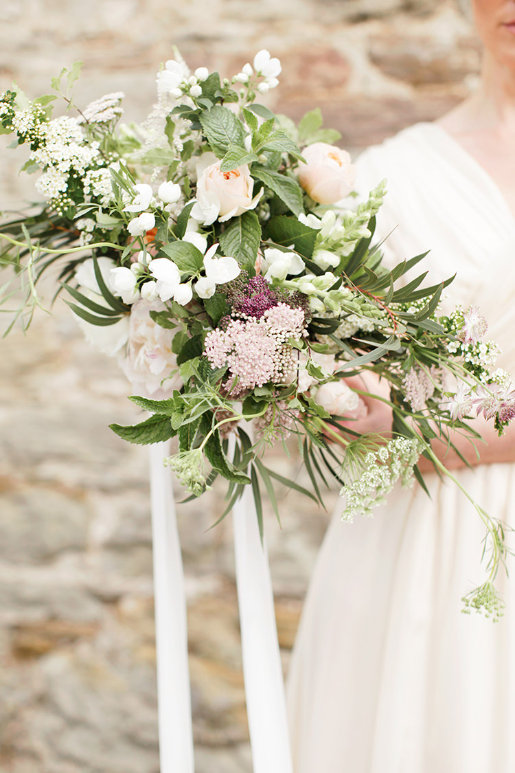 Whimsical Large Bouquet Flowers Ribbon Bride Bridal Peony Greenery Soft Pale Fine Art Wedding Ideas http://rachelrosephotography.co.uk/