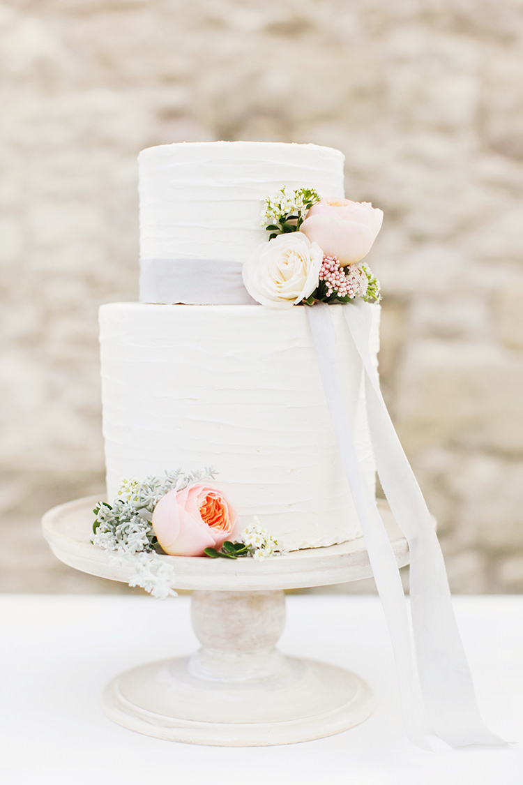 Rustic White Buttercream Cake Flowers Ribbon Soft Pale Fine Art Wedding Ideas http://rachelrosephotography.co.uk/