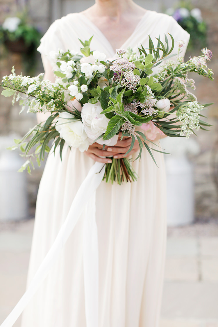 Greenery Foliage Flowers Bouquet Ribbon Bride Bridal Rose Soft Pale Fine Art Wedding Ideas http://rachelrosephotography.co.uk/