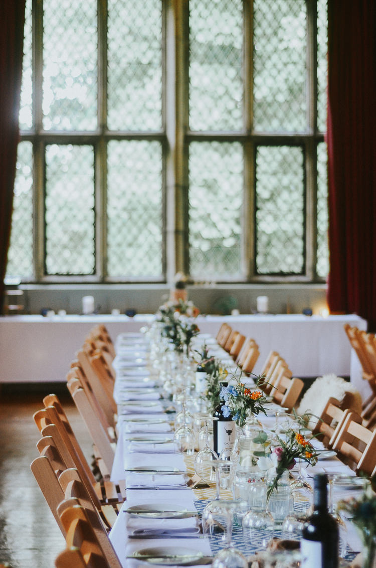 Long Table Decor Flowers Hall Indie Mismatched Colourful Wedding http://foxandowl.uk/