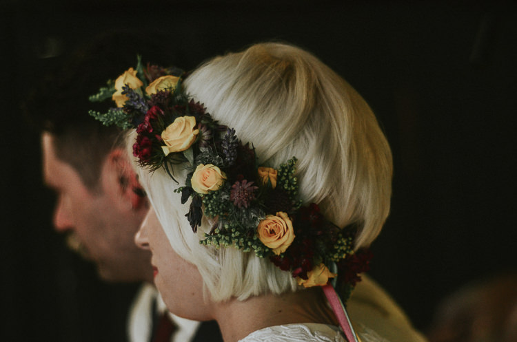 Flower Crown Bride Short Hair Indie Mismatched Colourful Wedding http://foxandowl.uk/