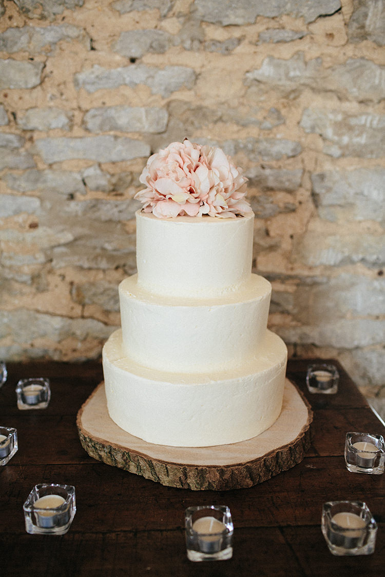 Buttercream Cake White Pink Log Stand Soft Springtime Countryside Wedding http://www.claudiarosecarter.co.uk/