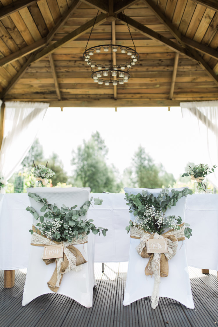 Chairs Bride Groom Foliage Greenery Hessian Lace Decor Bohemian Vineyard Wedding http://www.gemmagiorgio.com/