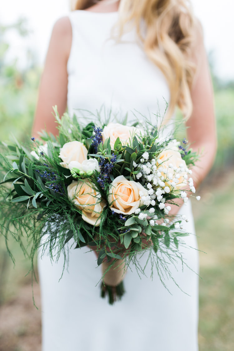 Bouquet Flowers Bride Bridal roses Foliage Lavender Bohemian Vineyard Wedding http://www.gemmagiorgio.com/