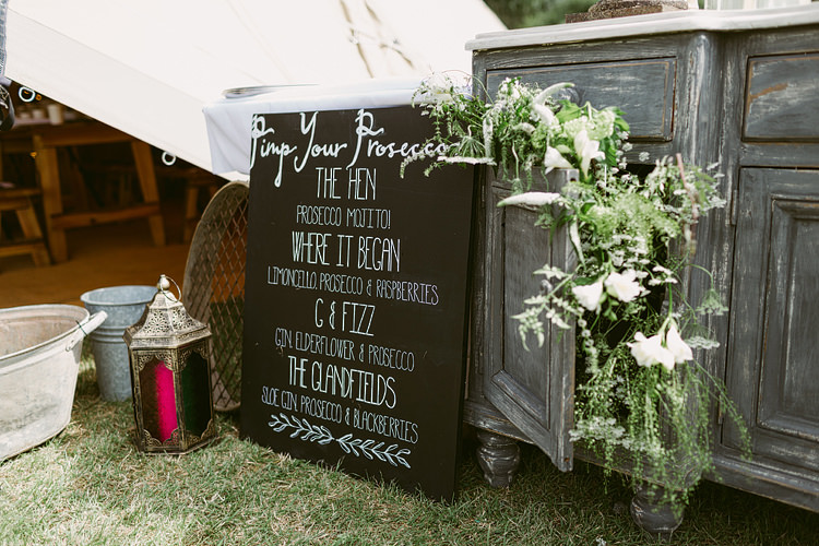 Prosecco Bar Pimp Station Drinks Flowers Sign Bohemian Outdoor Blessing Garden Wedding http://www.lukehayden.co.uk/
