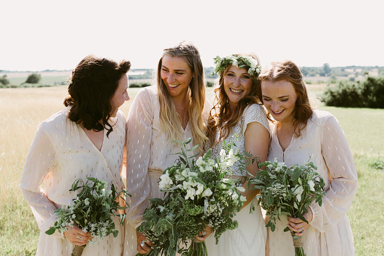 White Gold Sleeves Bridesmaid Dresses Bouquets Greenery Foliage Bohemian Outdoor Blessing Garden Wedding http://www.lukehayden.co.uk/