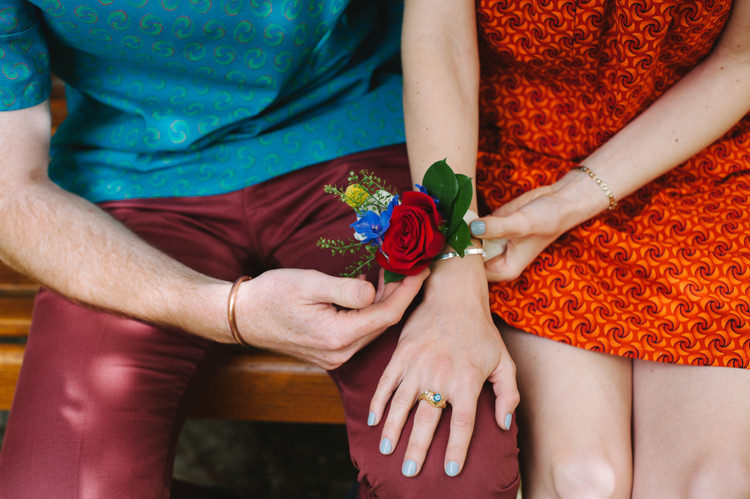 Wrist Corsage Artistic Creative Colourful Farm Wedding http://www.mustardyellowphotography.com/