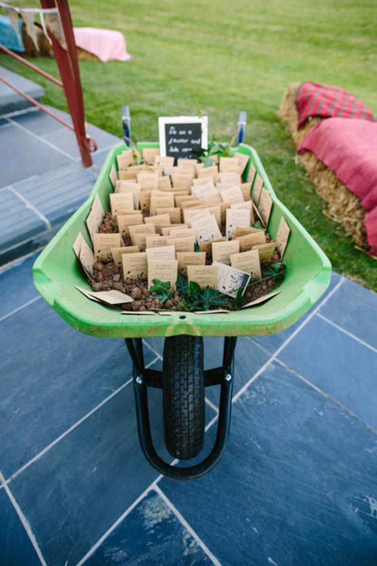 Wheelbarrow Seed Favours Mismatched Berry DIY Wedding http://www.colinianross.com/