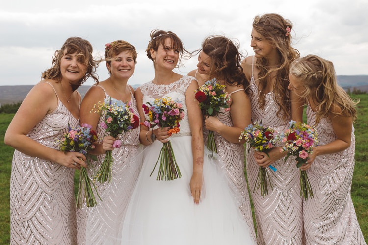 Sequin Bridesmaid Dresses Long Colourful Home Made Garden Wedding http://www.maytreephotography.co.uk/