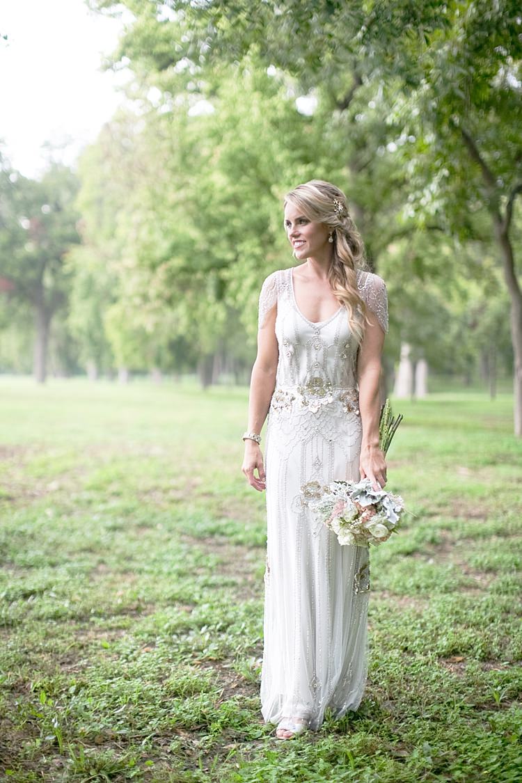 Bride Beaded Jenny Packham Bridal Gown Cream Peach Bouquet Gold & Peach Riverside Garden Wedding http://kellyhornberger.com/ 