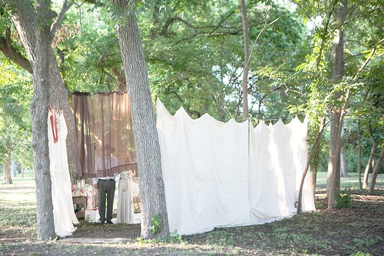 Bride Father of the Bride Waiting Private Tent Ceremony Entrance Sheer Curtain Gold & Peach Riverside Garden Wedding http://kellyhornberger.com/ 