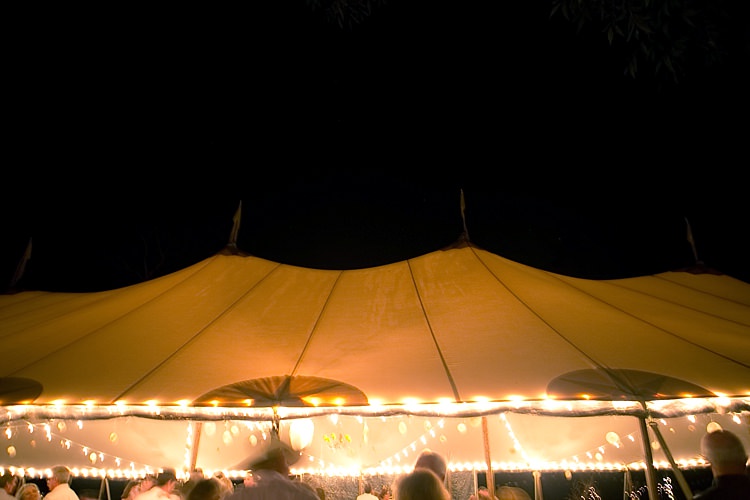Reception Marquee Hanging Fairy Lights Gold & Peach Riverside Garden Wedding http://kellyhornberger.com/ 