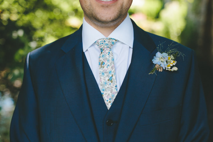 Floral Tie Groom Buttonhole Home Made Vintage Pale Blue Wedding http://www.elliegracephotography.co.uk/