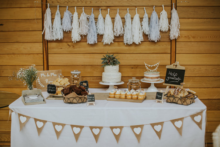 Cake Dessert Table Tassel Garland Creative DIY Rustic Lavender Wedding http://www.nataliepluck.com/